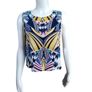Blue Rain Sleeveless Geometric Print Crop Top Blue Yellow MT2821 Womens Medium